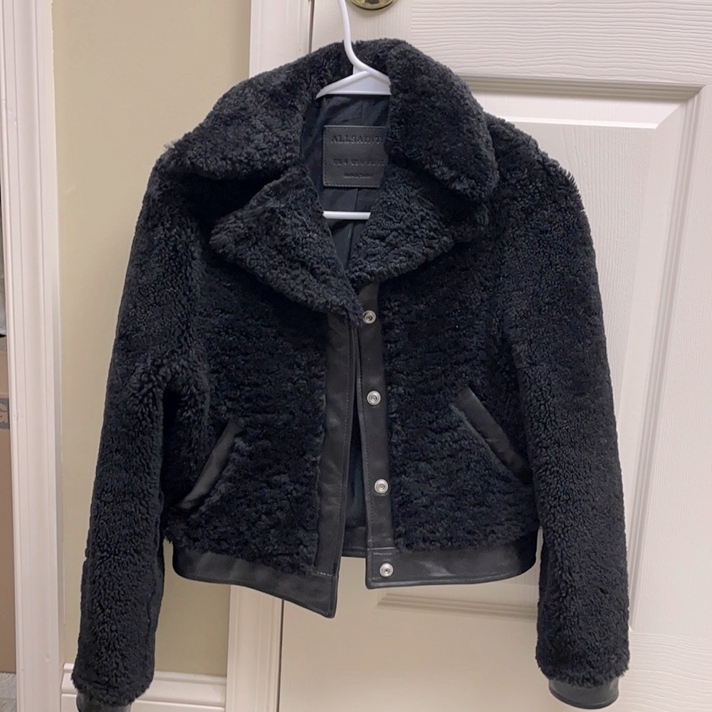 Allsaints black Madsen shearling jacket size 0